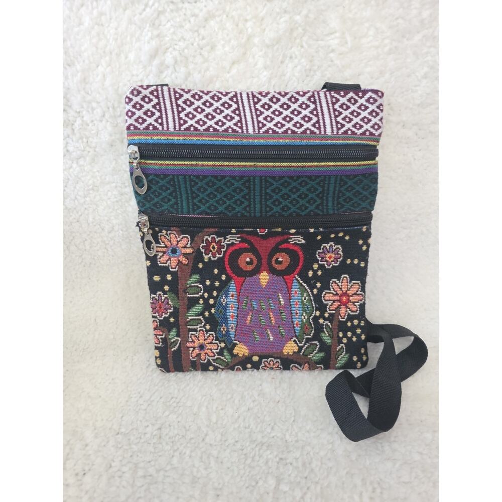 Embroidered Owl Bag Colorful Floral Purse Crossbody Shoulder Zipper Pockets